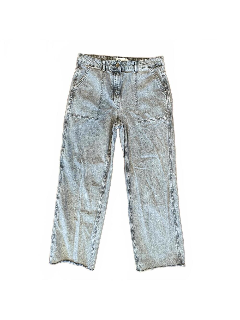 Zara Wide Leg Gray Acid Wash Carpenter Jeans - Size 8
